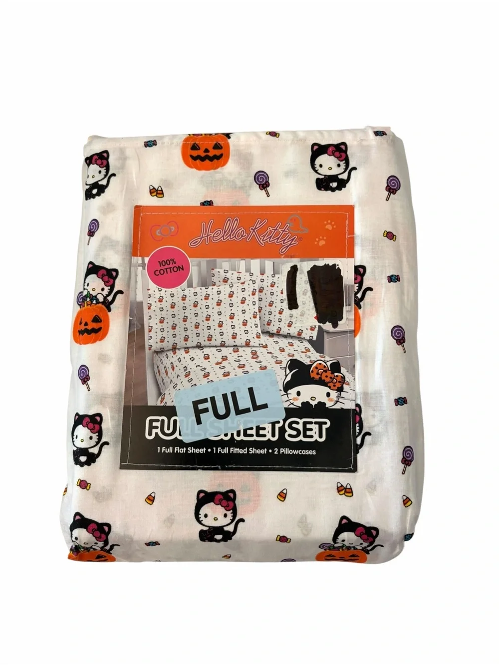 Hello Kitty Halloween Full Size Sheet Set Black Cat 100% Cotton Sario New